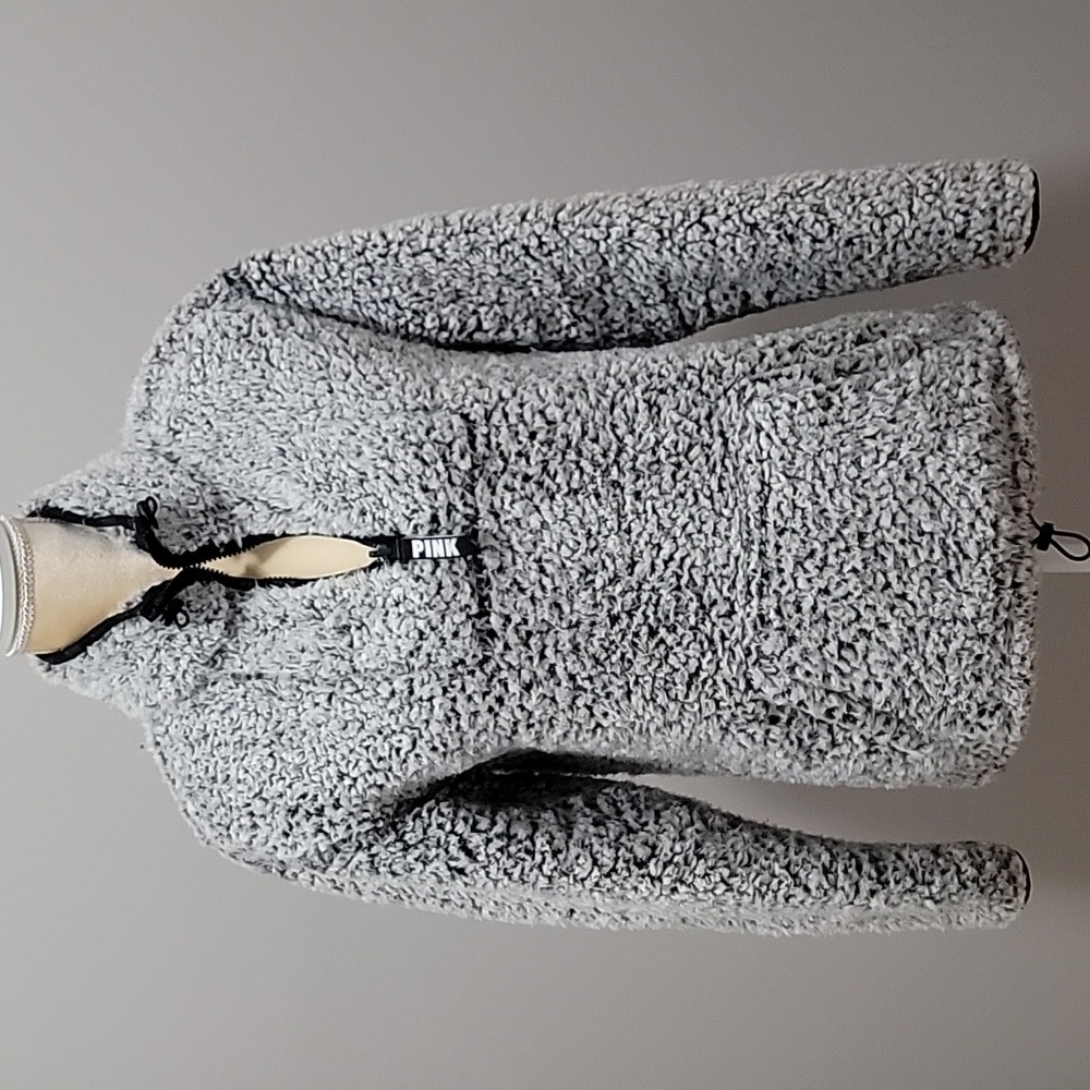 Victoria's Secret Pink Sherpa Quarter-zip Pullover Sz.XS Frosted Marl Grey